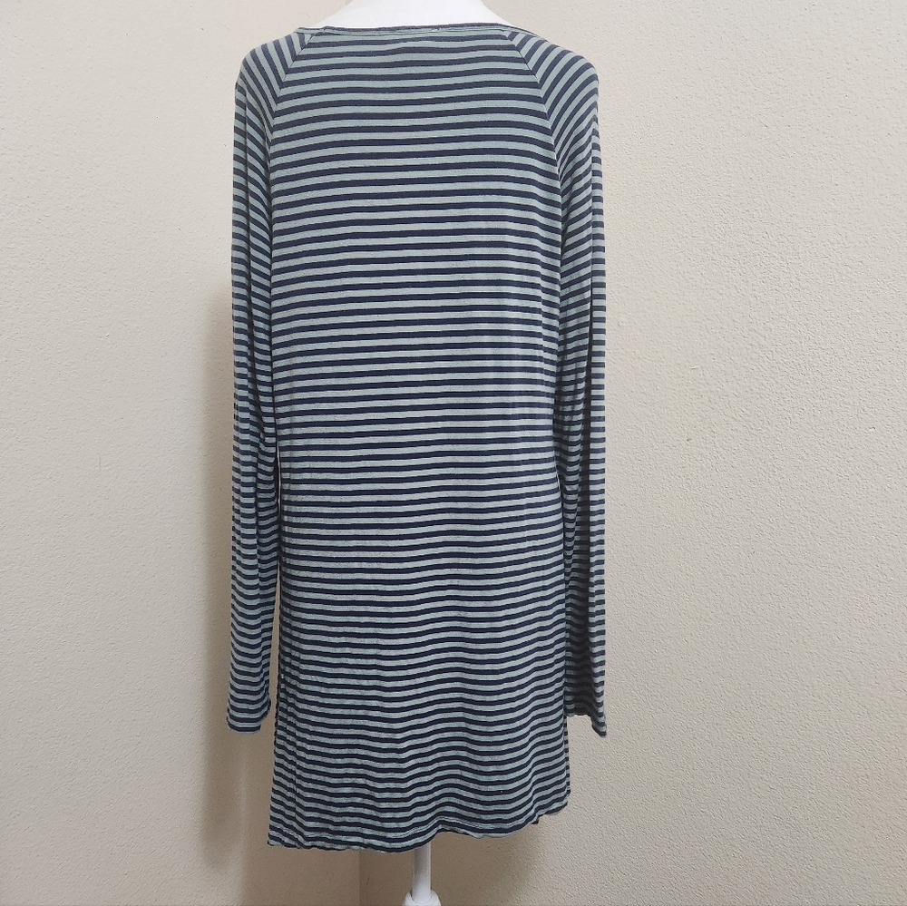 Soft Surroundings Tunic Top Dress Asymmetrical Stripe Blue Teal Sz L Lagenlook - Picture 3 of 9